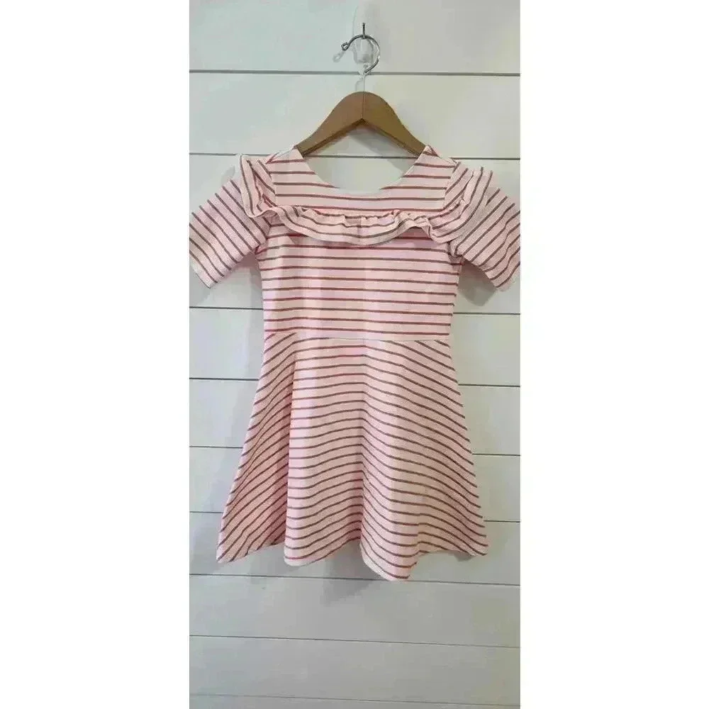Janie and Jack Girl's 8 Coral and White Striped Ruffled Parisian Estate Dress